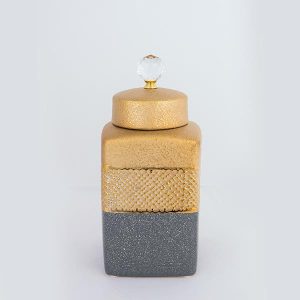 ΒΑΖO ΜΕ ΚΑΠΑΚΙ ΚΕΡΑΜΙΚΟ ΓΚΡΙ - ΧΡΥΣΟ 14.5x14.5x30cm