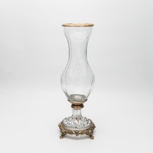 ΒΑΖΟ ΓΥΑΛΙΝΟ ΜΕ ΜΕΤΑΛΛΙΚΑ ΤΕΛΕΙΩΜΑΤΑ ΑΝΤΙΚΕ ΧΡΥΣΟ-ΔΙΑΦΑΝΕΣ ΓΥΑΛΙ 13x13x36cm