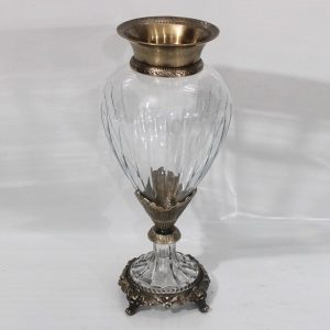 ΒΑΖΟ ΓΥΑΛΙΝΟ ΜΕ ΜΕΤΑΛΛΙΚΑ ΤΕΛΕΙΩΜΑΤΑ ΑΝΤΙΚΕ ΧΡΥΣΟ-ΔΙΑΦΑΝΕΣ ΓΥΑΛΙ 17x17x38cm