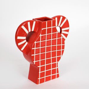 ΒΑΖΟ ΚΕΡΑΜΙΚΟ ΚΟΚΚΙΝΟ ΜΕ ΛΕΥΚΕΣ ΓΡΑΜΜΕΣ & ΧΕΡΟΥΛΙΑ 37.5x8x35.5cm