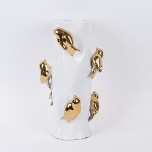 ΒΑΖΟ ΚΕΡΑΜΙΚΟ ΛΕΥΚΟ - ΧΡΥΣΟ 19.5x19.5x38.5cm