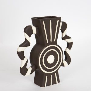 ΒΑΖΟ ΚΕΡΑΜΙΚΟ ΜΑΥΡΟ - ΜΠΕΖ ΜΕ ΧΕΡΟΥΛΙΑ 37x8x35.5cm