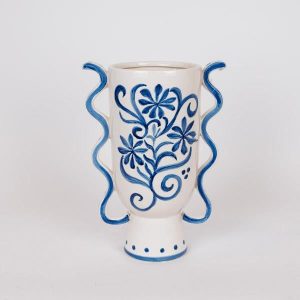 ΒΑΖΟ ΚΕΡΑΜΙΚΟ ΜΕ ΛΟΥΛΟΥΔΙΑ ΜΠΛΕ-ΛΕΥΚΟ 22.5x14x31cm