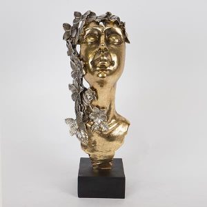 ΔΙΑΚΟΣΜΗΤΙΚΟ ΓΛΥΠΤΟ ΡΕΖΙΝ ΓΥΝΑΙΚΑ ΜΕ ΠΕΤΑΛΟΥΔΕΣ & ΛΟΥΛΟΥΔΙΑ ΧΡΥΣΟ-ΜΑΥΡΟ-ΑΣΗΜΙ 16.5x13x40cm