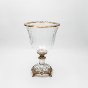 ΦΟΝΤΑΝΙΕΡΑ ΓΥΑΛΙΝΗ ΜΕ ΜΕΤΑΛΛΙΚΑ ΤΕΛΕΙΩΜΑΤΑ ΑΝΤΙΚΕ ΧΡΥΣΟ-ΔΙΑΦΑΝΕΣ ΓΥΑΛΙ 19x19x27cm