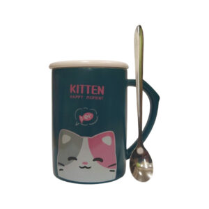 Κεραμική κούπα "Cat's moment" σε σκούρο ραφ χρώμα με καπάκι και inox πρωτότυπο κουταλάκι 420ml Etoile LM-646D - Box In Θεσσαλονίκη - 25ης Μαρτίου 111