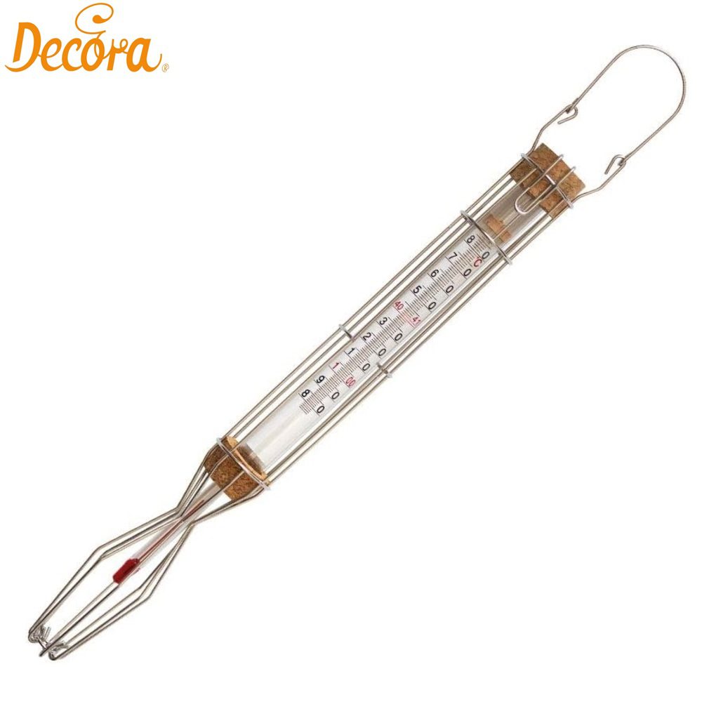 DECORA ΘΕΡΜΟΜΕΤΡΟ ΚΑΡΑΜΕΛΑΣ ΜΕ ΠΛΕΓΜΑ & ΓΑΤΖΟ +80° +180°C 33×3εκ.-Box in Thessaloniki