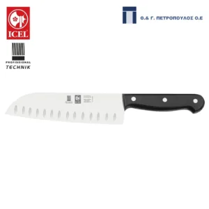 ICEL TECHNIK ΜΑΧΑΙΡΙ SANTOKU ΜΕ ΑΥΛΑΚΙΑ18εκ. ΜΑΥΡΗ ΛΑΒΗ-Box in Thessaloniki
