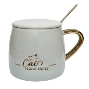 Koύπα πορσελάνης "Cats Good times" με καπάκι / κουταλάκι σε γκρι χρώμα 300ml TK-637GR - Box In Θεσσαλονίκη - 25ης Μαρτίου 111
