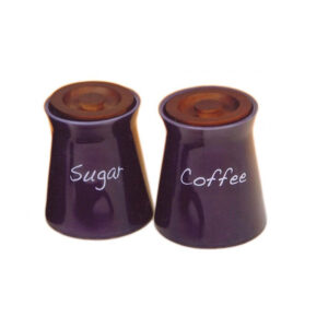 Βάζα κεραμικά για Καφέ και Ζάχαρη με ξύλινο καπάκι σετ 2 τεμαχίων σε μωβ χρώμα 11