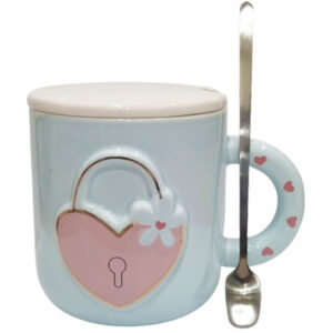 Γαλάζια Κεραμική κούπα "Heart locked" με καπάκι και κουταλάκι 380ml Etoile LM-253D - Box In Θεσσαλονίκη - 25ης Μαρτίου 111