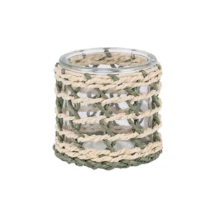 Διακοσμητικό Φαναράκι με Πλέξη "Nature Twist" Φυσικό - Πράσινο 8x8x10cm | 819-01778 - Box In Θεσσαλονίκη - 25ης Μαρτίου 111