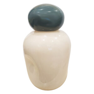 Διακοσμητικό γυάλινο jar σε χρώμα Ivory με γυάλινο καπάκι σε πετρόλ απόχρωση 16.5x16.5x27cm - Box In Θεσσαλονίκη - 25ης Μαρτίου 111