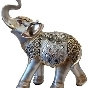 Διακοσμητικός Ελέφαντας ασημένιος απο polyresin με ανάγλυφα διακοσμητικά χρυσά-μαύρα σχέδια 15x17cm 17091F - Box In Θεσσαλονίκη - 25ης Μαρτίου 111