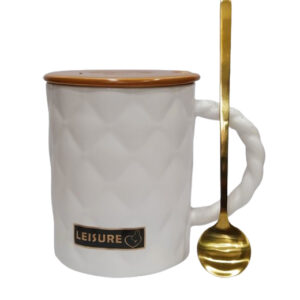 Κεραμική Koύπα "Leisure" με καπάκι και κουταλάκι σε λευκό χρώμα 350ml Etoile DF-448D - Box In Θεσσαλονίκη - 25ης Μαρτίου 111