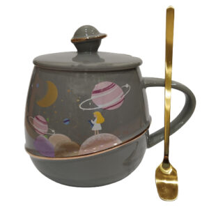 Κεραμική κούπα "Moon" με καπάκι και κουταλάκι σε γκρι χρώμα 400ml Etoile DF-463D - Box In Θεσσαλονίκη - 25ης Μαρτίου 111