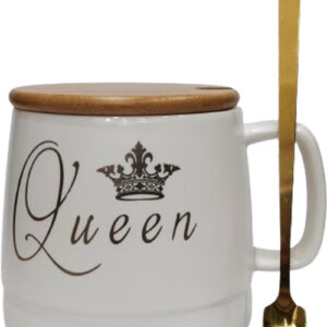 Κεραμική κούπα "Queen" σε λευκό χρώμα με μπαμπού καπάκι και κουταλάκι 12Χ9.5Χ9.5 360ml LM-216B - Box In Θεσσαλονίκη - 25ης Μαρτίου 111