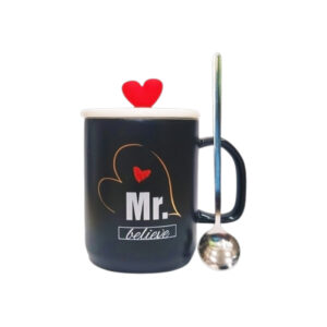 Κεραμική κούπα με καπάκι και κουταλάκι "Mr. Believe" σε μαύρο χρώμα 380ml 8X10 Etoile DF-506B - Box In Θεσσαλονίκη - 25ης Μαρτίου 111