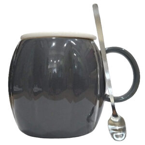 Κεραμική κούπα με καπάκι και κουταλάκι σε dark γκρι χρώμα "Pumpkin" 7