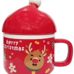 Κόκκινη Χριστουγεννιάτικη κεραμική κούπα "Caribou" 300ml με καπάκι DF-912D - Box In Θεσσαλονίκη - 25ης Μαρτίου 111