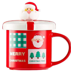 Κόκκινη Χριστουγεννιάτικη κεραμική κούπα "Santa" 400ml με καπάκι και κουταλάκι DF-915A - Box In Θεσσαλονίκη - 25ης Μαρτίου 111