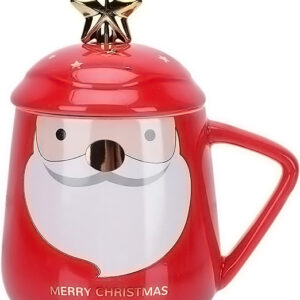 Κόκκινη Χριστουγεννιάτικη κεραμική κούπα "Santa" με καπάκι και κουταλάκι αστέρι DF-924A - Box In Θεσσαλονίκη - 25ης Μαρτίου 111