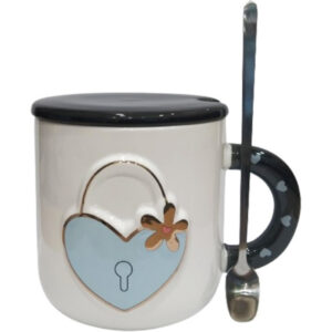 Λευκή Κεραμική κούπα "Heart locked" με καπάκι και κουταλάκι 380ml Etoile LM-253B - Box In Θεσσαλονίκη - 25ης Μαρτίου 111