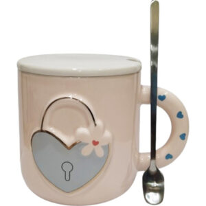 Μπεζ Κεραμική κούπα "Heart locked" με καπάκι και κουταλάκι 380ml Etoile LM-253C - Box In Θεσσαλονίκη - 25ης Μαρτίου 111