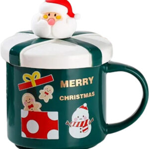 Πράσινη Χριστουγεννιάτικη κεραμική κούπα "Snowman" 400ml με καπάκι και κουταλάκι DF-915C - Box In Θεσσαλονίκη - 25ης Μαρτίου 111