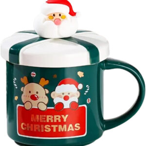 Πράσινη Χριστουγεννιάτικη κεραμική κούπα "Snowman -Santa" 400ml με καπάκι και κουταλάκι DF-915B - Box In Θεσσαλονίκη - 25ης Μαρτίου 111