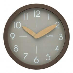 Ρολόι Τοίχου Πλαστικό Γκρι με Καφέ Πλαίσιο & Ξύλινους Δείκτες 30cm | Modern Quartz | EG9011-DARK - Box In Θεσσαλονίκη - 25ης Μαρτίου 111