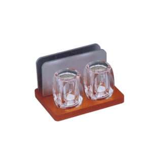 Σετ ακρυλικό αλατοπίπερο με μεταλλική Χαρτοπετσετοθήκη σε ξύλο κερασιάς 16Χ12Χ9