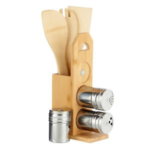 Σετ εργαλείων σε θήκη απο bamboo  και 3 βάζα μπαχαρικών με μαγνητη (σετ7pcs)  15x7