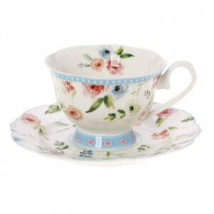 Φλιτζανάκι Καφέ "Primavera Blue"με πιάτο σε Πορσελάνη Α+