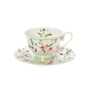 Φλιτζανάκι Καφέ "Primavera Green" με πιάτο σε Πορσελάνη Α+