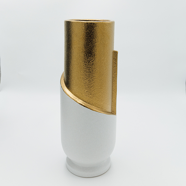 ΒΑΖΟ ΚΕΡΑΜΙΚΟ ΛΕΥΚΟ - ΧΡΥΣΟ 13.5x13.5x36.5cm