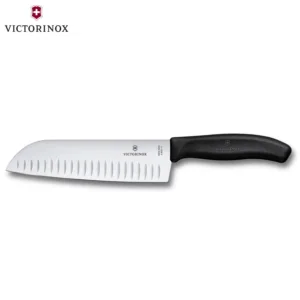 VICTORINOX SWISS CLASSIC ΜΑΧΑΙΡΙ SANTOKU ΑΥΛΑΚΩΤΟ 17εκ. ΜΑΥΡΗ ΛΑΒΗ – 6.8523.17B-Box in Thessaloniki