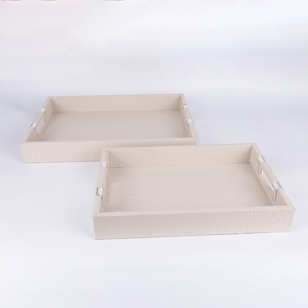S/2 ΔΙΣΚΟΙ ΞΥΛΙΝΟΙ ΚΡΕΜ - ΑΣΗΜΙ 40x30x5cm / 34x24x5cm