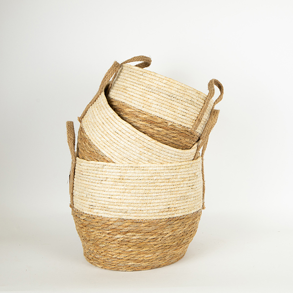 S/3 ΚΑΛΑΘΙ ΜΕ ΧΕΡΟΥΛΙ ΨΑΘΙΝΟ ΕΚΡΟΥ-ΚΑΦΕ 33x28x29 cm/ 30x23x24cm/ 25x18x20cm