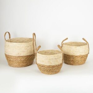 S/3 ΚΑΛΑΘΙ ΜΕ ΧΕΡΟΥΛΙ ΨΑΘΙΝΟ ΕΚΡΟΥ-ΚΑΦΕ 33x28x29 cm/ 30x23x24cm/ 25x18x20cm