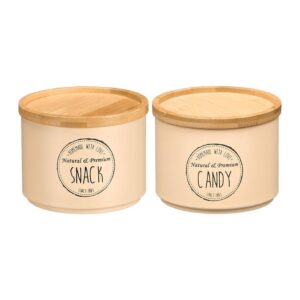 Κουτί αποθήκευσης μεταλλικό μπεζ/bamboo καπάκι 2σχέδια 12