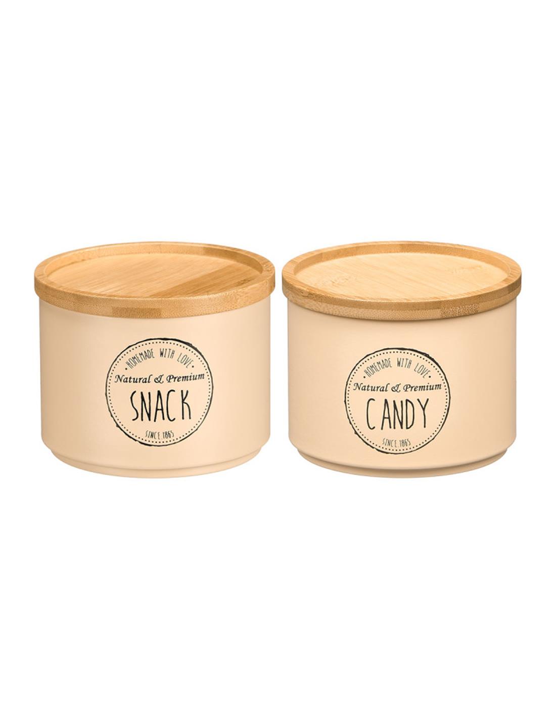 Κουτί αποθήκευσης μεταλλικό μπεζ/bamboo καπάκι 2σχέδια 12