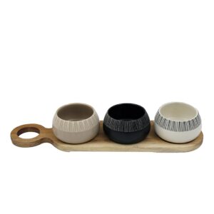 Μπωλ κεραμικά TAPAS σε ξύλινη βάση 38X10X6.8cm 014.KG3897