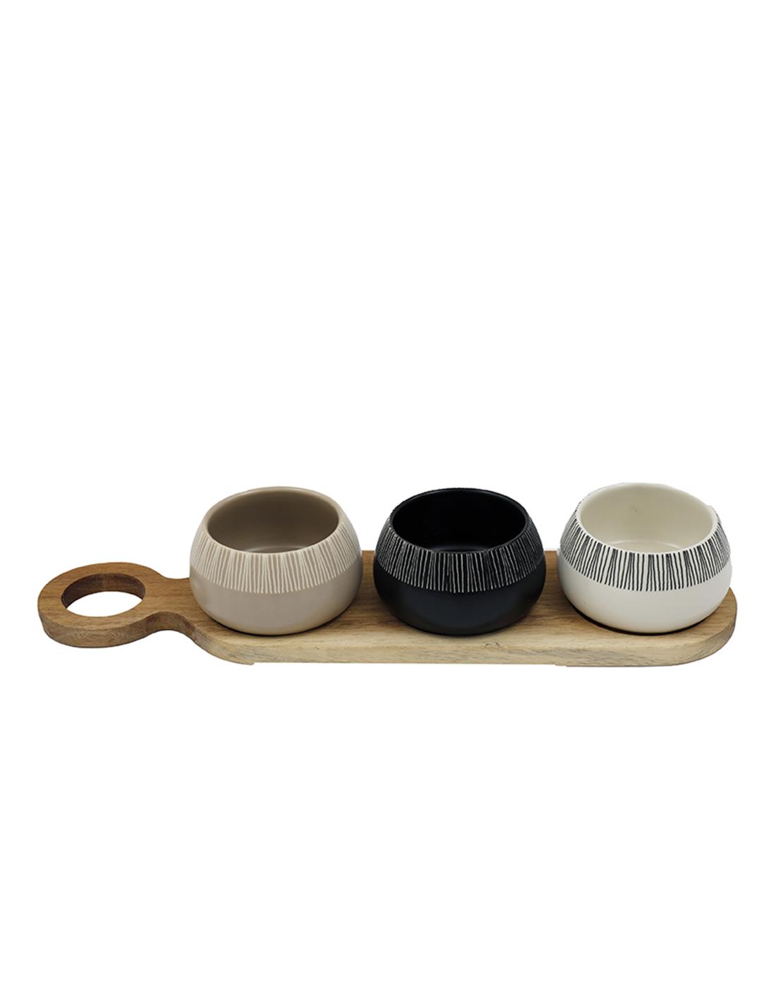 Μπωλ κεραμικά TAPAS σε ξύλινη βάση 38X10X6.8cm 014.KG3897