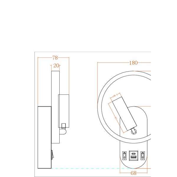 Απλικα αναγνωσης διπλου φωτισμου led 3+10w 150+350lm 3000k 180x78x243mm με usb type c μαυρη Arte Illumina forma