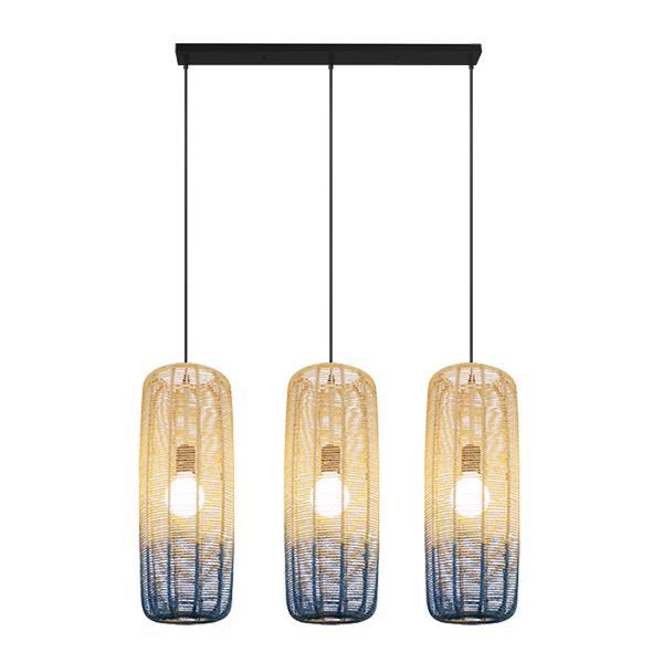 Φωτιστικο κρεμαστο 3φωτο ε27 l1000xh1200 rattan λευκο γαλαζιο Arte Illumina kai
