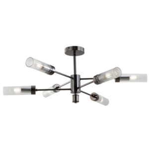 Φωτιστικο κρεμαστο μεταλλο-γυαλι 6φωτο 6xe14 max 8w φ830x330mm μαυρο χρωμιο Arte Illumina viny