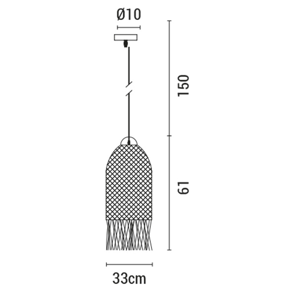 Φωτιστικο κρεμαστο μονοφωτο ε27 max 60w Ø33x210mm rattan μαυρο Arte Illumina kai