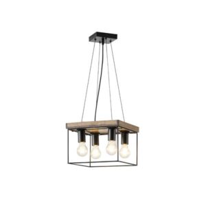 Φωτιστικο κρεμαστο ξυλο-μεταλλo 4φωτο 4xε27 max 15w 300x300x1230mm μαυρο-καφε Arte Illumina multipla