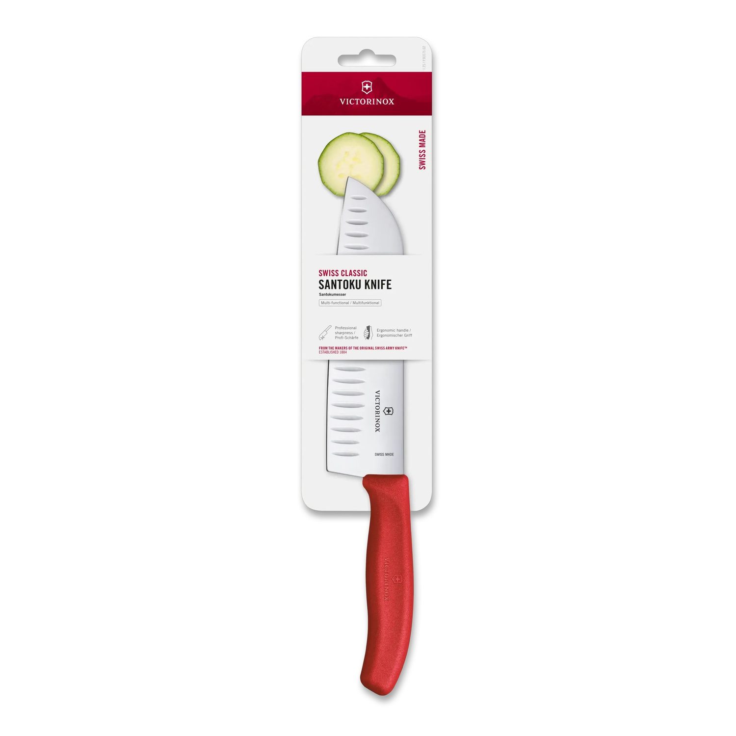 VICTORINOX SWISS CLASSIC ΜΑΧΑΙΡΙ SANTOKU ΑΥΛΑΚΩΤΟ 17εκ. ΚΟΚΚΙΝΗ ΛΑΒΗ – 6.8521.17C1Β-Box in Thessaloniki